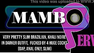 Very pretty slim Brazilian Khali Noire fucked by 4 huge cocks 😍