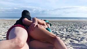 Milf shocked by dick in anus on public beach!