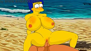 Marge Strips on Nude Beach in Simpsons Animation