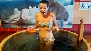 risky flashing and masturbation in public spa center with my small 18+ tits