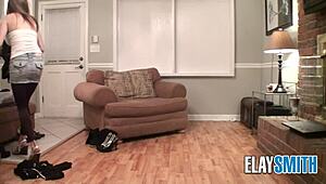 teen flaunts slender frame and huge tits in dress try-on