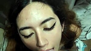 Amateur 18-year-old petite teen takes facial cumshot. Her small tits bounce with every thrust.