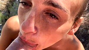 Caught her off guard and took her deep in the woods for wild action.