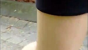 german chubby amateur flashes nylon in public on a cable car mountain visit