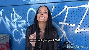 Public agent finds 18-year-old brunette student with beautiful tits for first outdoor fuck