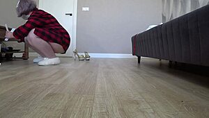 wow, watching mature housewife change into sexy nurse uniform with plump legs!