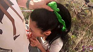 Risky POV Blowjob Hidden Behind Garages With Teen's Long Hair