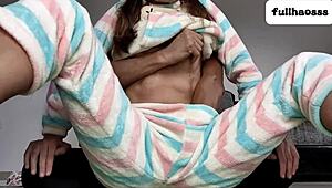 Stepdad couldn't stop touching her pussy and small tits during homemade session