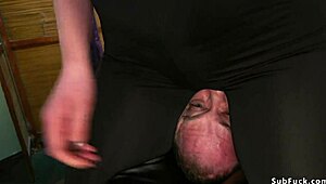 Masseuse Mistress Torments Tied Up Guy with Strapon Domination