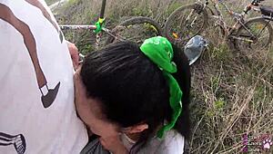 Risky POV Blowjob Hidden Behind Garages With Teen's Long Hair