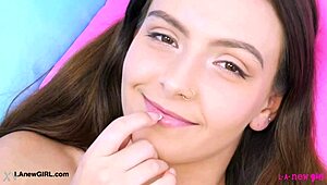 Sweet teen brunette reveals her body in intriguing interview.