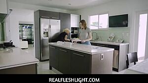 Teen step daughter London Rose is always ready for freeuse in kitchen