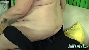 Potbellied Joanna Roxxx Takes a Hot Load on Her Tits