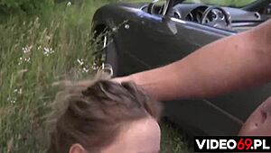 Wild Outdoor Action with European Wife in Stockings