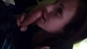 The sexy brunette ex gives deepthroat blowjob and swallows big cock