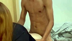 hey, watch 5 ladyboys suck and ride a straight guy hard