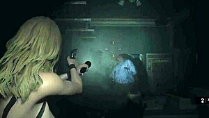 I admire Claire Redfield's topless fitness routine with monster energy