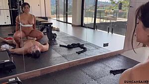 Insane bubble butt girl works out at the gym with huge assets