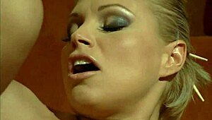 blonde geisha dancing in night club for master