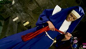 Hey, watch this possessed blonde lick a perverted nun's tight pussy in wild cosplay!