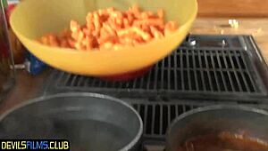 Cute Teen 18+ Newbie Gets Spitroasted by BBCs