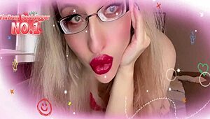 Sissy bimbo crossdressing red lipstick fetish glasses training