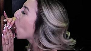 Big Tittied Blonde Sucks Hard at Gloryhole for Messy Cumshot