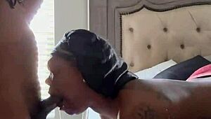 ghetto bonnet head swallows cum after ball licking