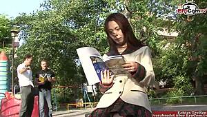 hairy asian girl picked up for rough anal on the street