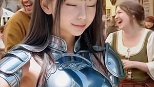 female warrior's costume gets destroyed in bikini