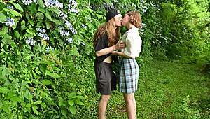 Village Girl Gets Wild in Hydrangea Gardens with Friend