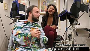 minnie rose's face gets blasted with cum after blowjob, behind the scenes close-up