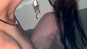 Intense blowjob in shower with neighbor’s skinny wife stealing the show