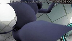 Alien Monster Making Contact with Hairless Pussy and Blowjob