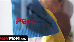 beautiful milf with pink hair fingers and blows stepson in kitchen, records sex tape for fame