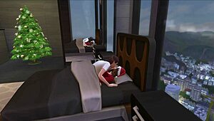 Check Out This Christmas Morning Fuck Session Featuring Lesbian And Shemale Action