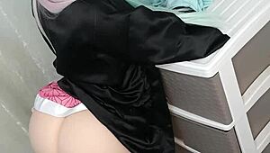 Horny Stepfather Lifts Nezukos Skirt and Drills Her Tight Anus