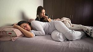 my best friend feels sad so we cuddle in her husband's bed for comfort