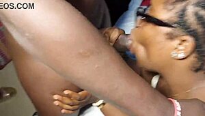 She deepthroats while he dives into her pussy for a quickie