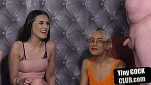 Small cock guy, you like being jerked by humiliating CFNM babes?