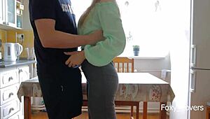 I Bang My College Roommate Hard on Kitchen Table. She Cums Twice! 😲