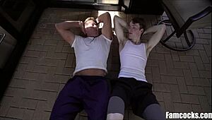 Step daddy spanks and fucks during workout with uncle watching