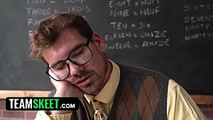 yo, check this out! cute newbie nikki nicole teams up with camilla cream for a wild classroom threesome.