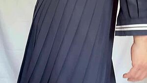 Japanese sailor uniform babe in sexy lingerie with shiny anal plug