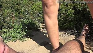 Beach voyeur said, “Piss from that hairy pussy before I pound you!”