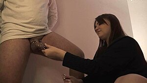 Mistress Teasing with Fidelity Belt on Chubby Submissive for Humiliation