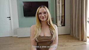 look at this beautiful slut, she arrived with no underwear under her clothes, he says, eyeing her shaved pussy