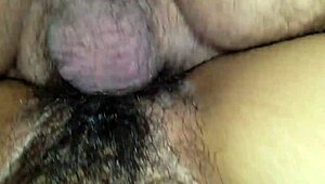 Hairy creamy pussy gets worked over in a steamy wife encounter.