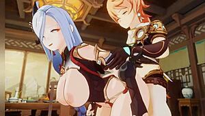 Chenlan and aline share passionate kisses and intense sex in hentai scene