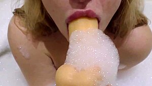 Wow! Lovely Milf Deep Sucking Big Rubber Dick in Sensual Solo Play!